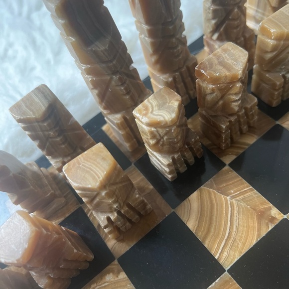 VTG Hand Carved Chess Board Game Aztec Mayan - Picture 6 of 16